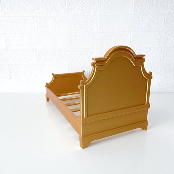 Gold Tufted Miniature Chesterfield Bed Queen Size 1:6 Scale Barbie Dollhouse - Picture 3 of 6